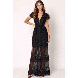 Womens Maxi Dress S Black Fairygrunge Embroidered Sheer Witchy Whimsigoth Vamp